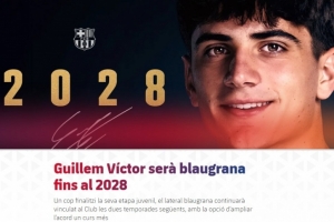 官方:巴萨与18岁边卫吉列姆·维克托续约至2028年 含延长1年条款