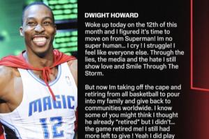 超人脱下战袍!魔兽霍华德长文宣布退役&结束20年篮球职业生涯