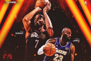 传奇对决!火箭官方:詹杜成为NBA交手总得分最高二人组