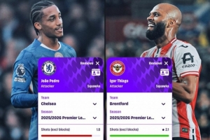 若昂·佩德罗vs伊戈尔·蒂亚戈英超场均数据对比:谁在巴西首发?