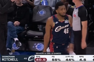 米切尔本赛季面对魔术场均砍40.5分 个人面对单一对手赛季最高分