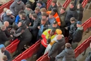 客场输给阿森纳之后，埃弗顿球迷在看台互殴