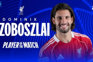 先拔头筹，官方：索博斯洛伊当选利物浦4-0加拉塔萨雷最佳球员