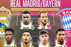 外媒评皇马vs拜仁合体最强阵：皇马7人拜仁4人，凯恩姆总贝林入选