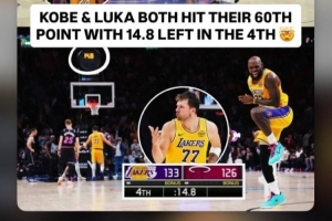 和科比一样都是在剩余14.8秒的情况下得到第60分！东契奇转发